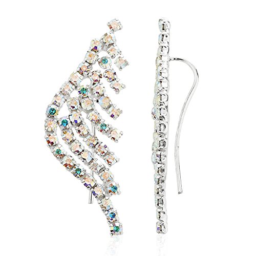 925 Sterling Silver White Crystal Glass Stones No Pierce Ear Pin Earrings, Set of Two (2)
