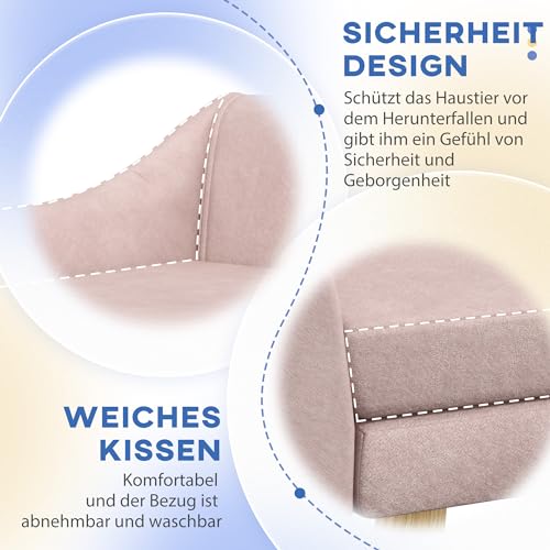 PawHut Hundesofa Katzensofa mit Rückenlehne, Hundecouch mit Holzbeine, Haustiersofa mit Kissen, Hundebett für mittelgroße und große Hunde, Samt, Rosa, 102 x 58,5 x 42,5 cm