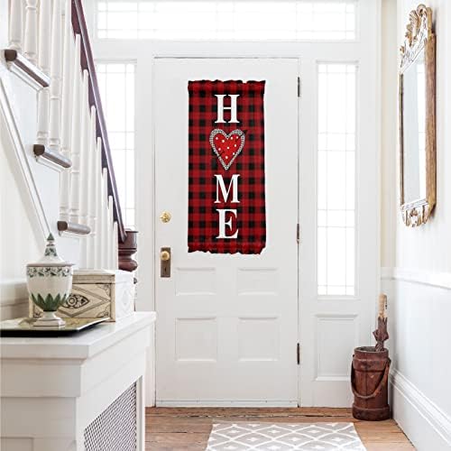 Valentine's Day Door Curtains Door Window Curtain for Privacy, Heart Plaid Rod Pockets French Door Curtain with Tieback, Washable Door Panel Curtains, 25Wx40L, 1 Drapery, Polka Dots Buffalo Check