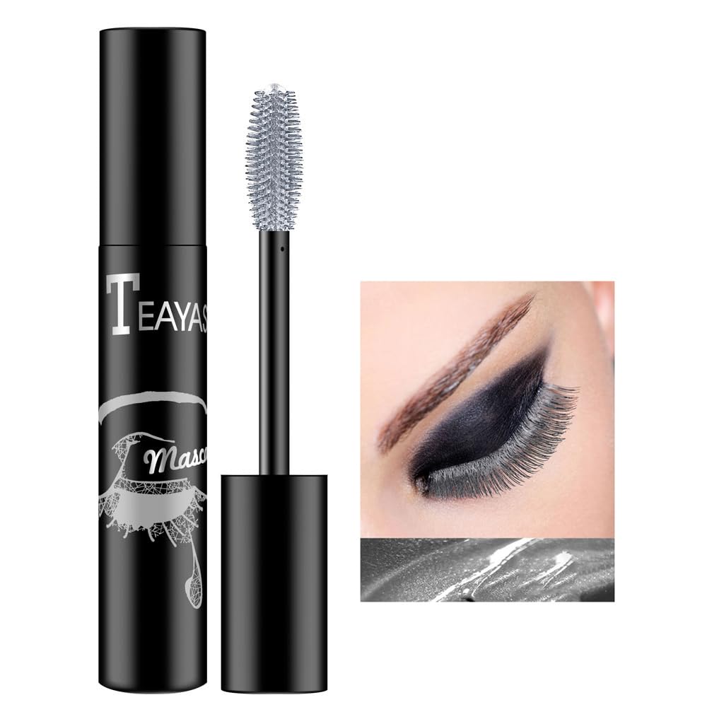 AKARY Colored Colorful Waterproof Mascara For Eyelashes, Black Lashes Extensions Mascara For Eyelashes Long Lasting Smudgeproof Charming Voluminous Mascara For Women Makeup Party Stage Use 02 Silver