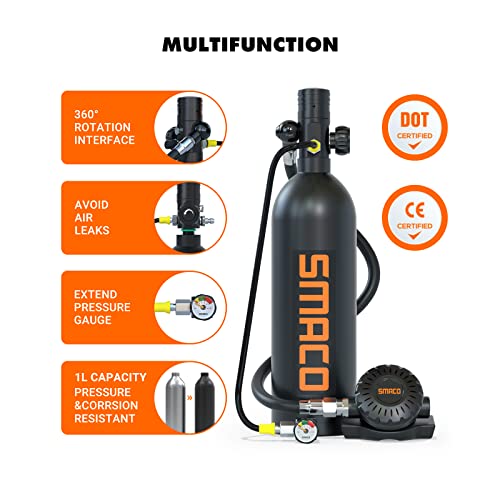 SMACO Scuba Tank Zuurstof Cilinder Duiken Gear voor Duiker Mini Scuba Tank met 15-20 minuten Mogelijkheid Duiken Zuurstof Onderwater Ademhalingsapparaat 1L Duiken & Snorkelen Apparatuur S400 Pro - Image 4