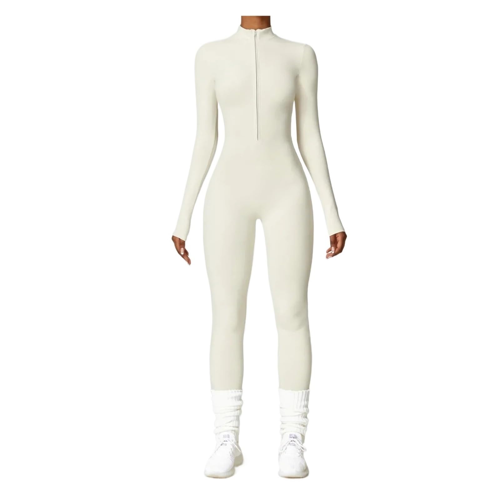 Monos de yoga sin costuras, deportivos, for fitness, levantamiento cadera, ajustados, manga larga, con cremallera, for entrenamiento invierno, leggings gimnasio Para Mujer