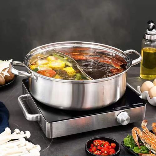 Marmite à Fondue en Acier Inoxydable 28 CM Double Compartiment