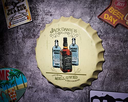 Image of EAZYWAGON Decorative Metal Bottle Caps Wall Sign Plates - 14X14 Inches - JD beer brand-Mellowed | Metal Wall Hanging Bottle Cap for Home, Farmhouse, Bar & Cafe Decoration | Vintage & Retro Look Plaque
