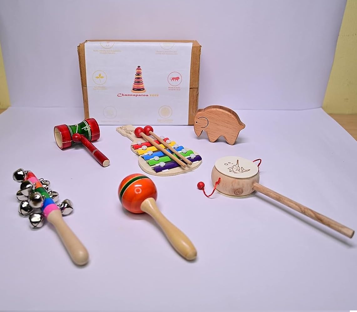 Channapatna toys 5 Wooden Baby Rattle Toys & 1 Egg Shaker Set for Infants, New Born Babies (0+ Years) - Set of 6 pcs - Multicolor - Discover Sounds & Sensory Skills (B09Q94VXBQ) Amazon Price History, Amazon Price Tracker