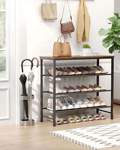 Kitsure Shoe Rack - 4-Tier Shoe Organizer with Wooden Top & Leveling Feet, Easy-Assembly, Rust-Resistant Metal Shoe Shelf for Closet, Entryway, Bedroom, 29.5" x 11.4" x 24.8", Brown - Image 3
