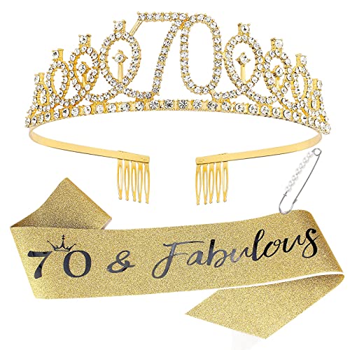 Semato 70 & Fabulous Birthday Crown and Sash Kit- 70th Birthday G...