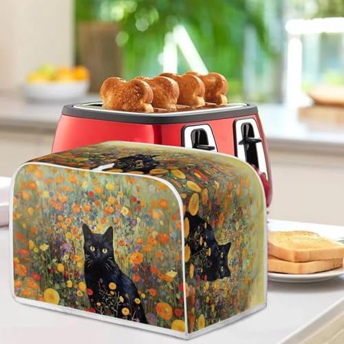 Image of Talayituse Cat Flower Print Toaster Cover 2 Slice Wide Slot, Lightweight Toaster Dust Protection Washable Appliance Bread Maker Cover