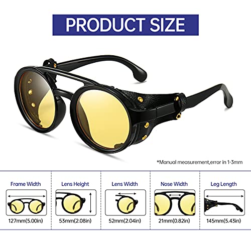 GYsnail Make the world clear Round Premium Steampunk Sunglasses For Men With Leather Side, UV400 Protection HD Punk Sungalss2