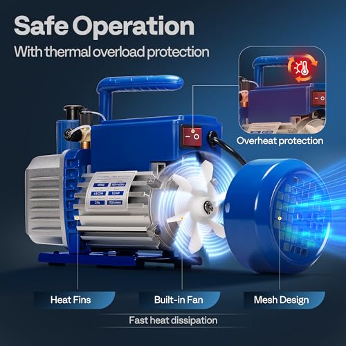 Image of VIVOHOME 1 /3 HP 4.5 CFM 1 Stage A2L HVAC Vacuum Pump, Sparkless Motor for R32 R1234yf R454B R134a R22 R410a Systems, Auto AC Vacuum Pump for Air Conditioner Refrigeration Maintenance with Oil Bottle
