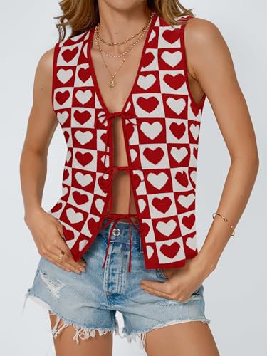 Image of COCCKO Womens Summer Tops Vacation Beach Outfits Cute Tie Front Crochet Vest Knit Sleeveless Sweaters