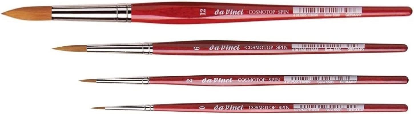 Da Vinci Series 5580 cosmotop - Set di 4 pennelli per acquerelli sintetici, n. 0, 2, 6, 12 Made in Germany