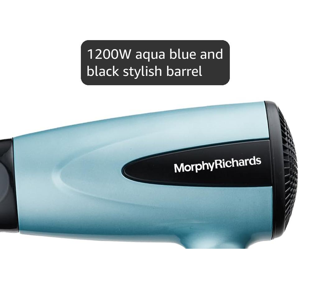 Morphy Richards Idazzle Hd121Dc 1200W Hair Dryer|2-Speed 2-Heat Setting|Hair Dryer With Detachable Concentrator| Foldable Handle Dryer|2 Yr Warranty|1200 Watt|Aqua Blue & Black|Gift for Him and Her