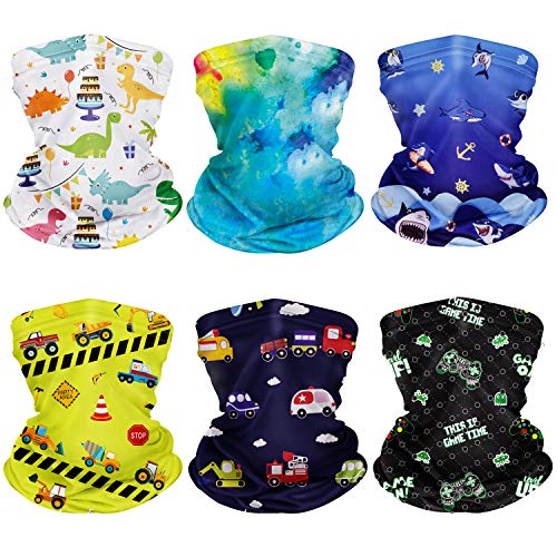 CIKIShield 6Pcs Children Adjustable Neck Gaiter Bandanas Kids Face Mask Scarf Balaclavas Wind UV Protection â€¦ Blue/Yellow