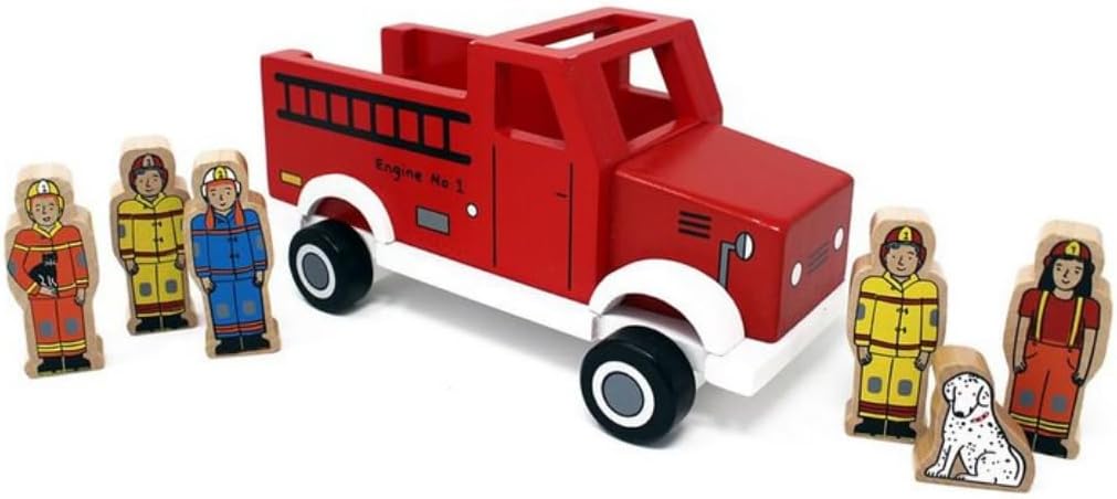 Jack Rabbit Creations to the Rescue Magnetic Wooden Fire Truck 9", Firefighters & Dalmatian Figures, Magnetic Pieces Stay Put, FSC-Certified Wood, Non-Toxic Paint, Ages 3+