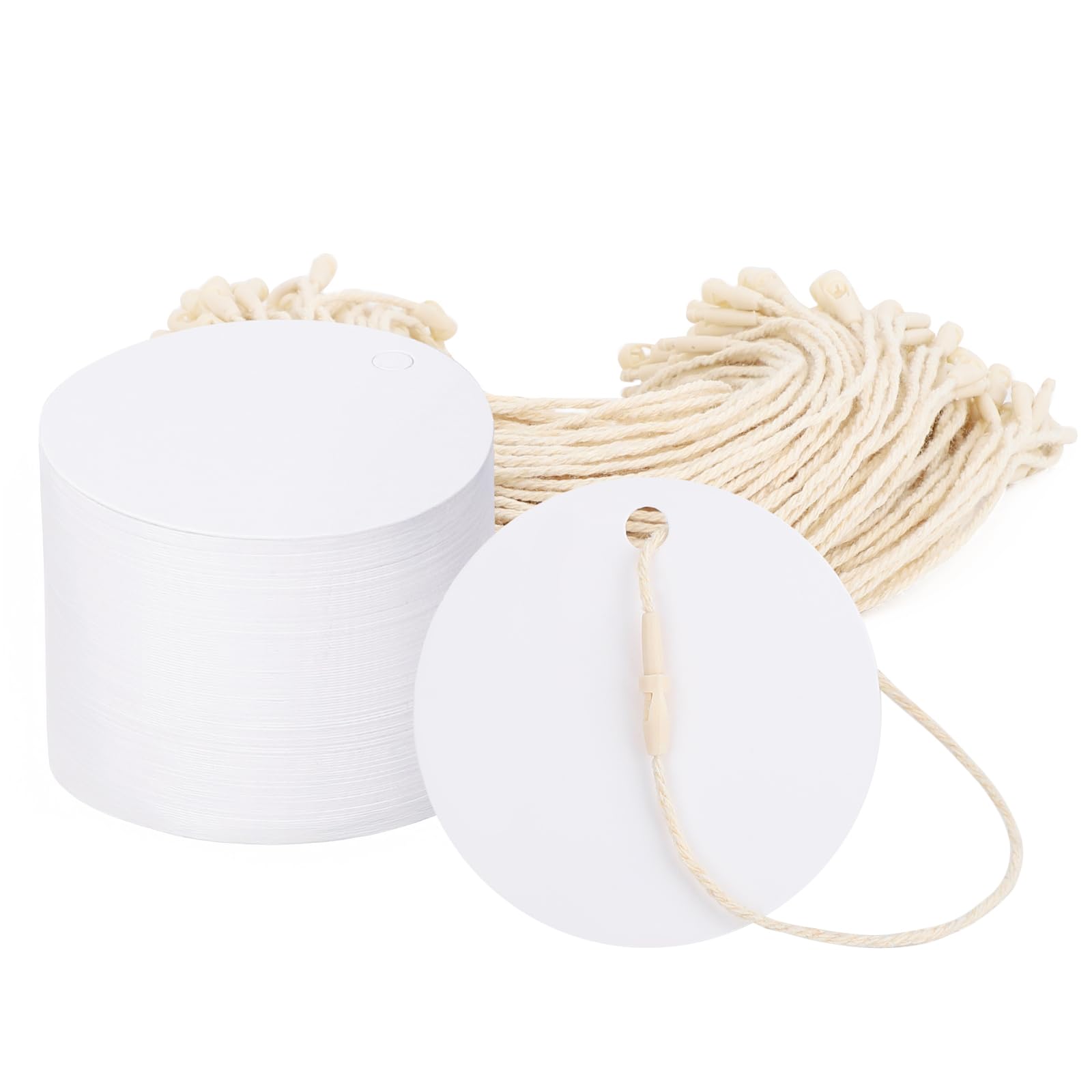 EUSOAR Tags with String, 100 Pcs 2.4" White Label Tag with Holes Hanging Labels, Round Writable Gift Paper Price Name Marking Tags with Rope for