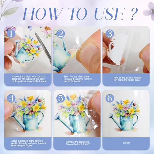 4 Blätter Rub On Sticker Bunte Frühling Blumen Schmetterling Folie Transferaufkleber Blumenblätter Pflanze Vogel Rub Ons Sticker für Scrapbooking Möbel Glas Holz Keramik Geschenke Deko