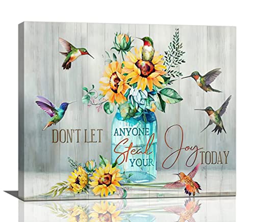Abstract Hummingbird Sunflower Wall Art Canvas Inspirational Quotes Poster Farmhouse Flowers Artwork Modern Home Decorations Framed And Stretched Ready to Hang for Living Room Bedroom Office20x24Inch