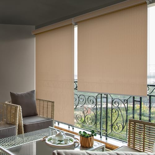 Image of HIPPO Outdoor HDPE Roller Blind Curtain - 95% Sun & UV Protection,reathable Airflow Design, Light Filtering Corded Roll-Up Shade for Balcony & Outdoor Spaces (Persian-Beige, 4FTX6FT)