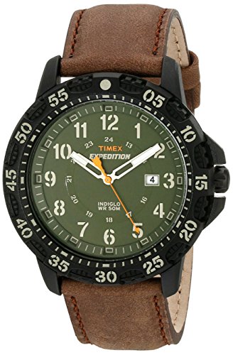 Timex Men's T49996 Expedition Gallatin Brown/Green Leather Strap Watch