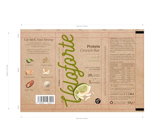 Veloforte Protein Crunch Bar, Lime & Coconut, 20g Complete Protein, 5g Collagen, 100% Natural (7 Pack)