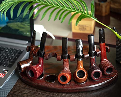 Kafpipeworkshop Tobacco Pipe Stand Holder For 7 Smoking Pipes Kaf7 Handmade From Natural Durable Ash-Tree Wood Brown Colour Pipe Rack Display 7 Slots Design #TOP7
