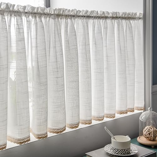 HOFMSX Cortinas de Cocina de Lino Cortas, Opacas, para Ventanas pequeñas, sobre Lavabo, baño, sótano, Medio lavadero, Estilo rústico. (Tamaño: 2,7 x 0,6 m, 1 Unidad)