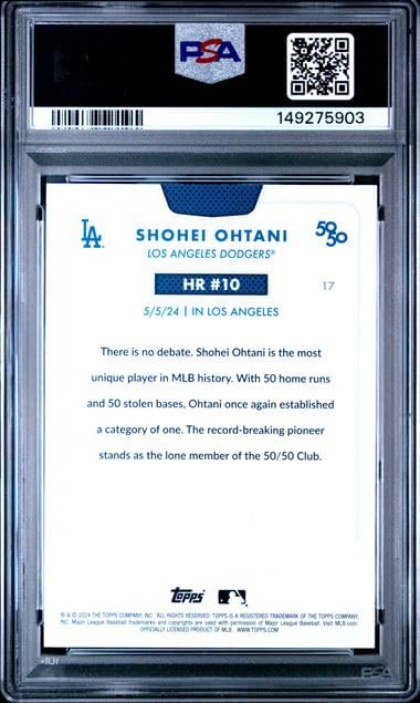Graded Psa Gem Mint 10 Shohei Ohtani #17 Baseball Card 50/50 Home Run And Stolen Bases Club Dodgers 4 time Mvp Superstar. Celebrate Home Run #10 During His Record Setting Season