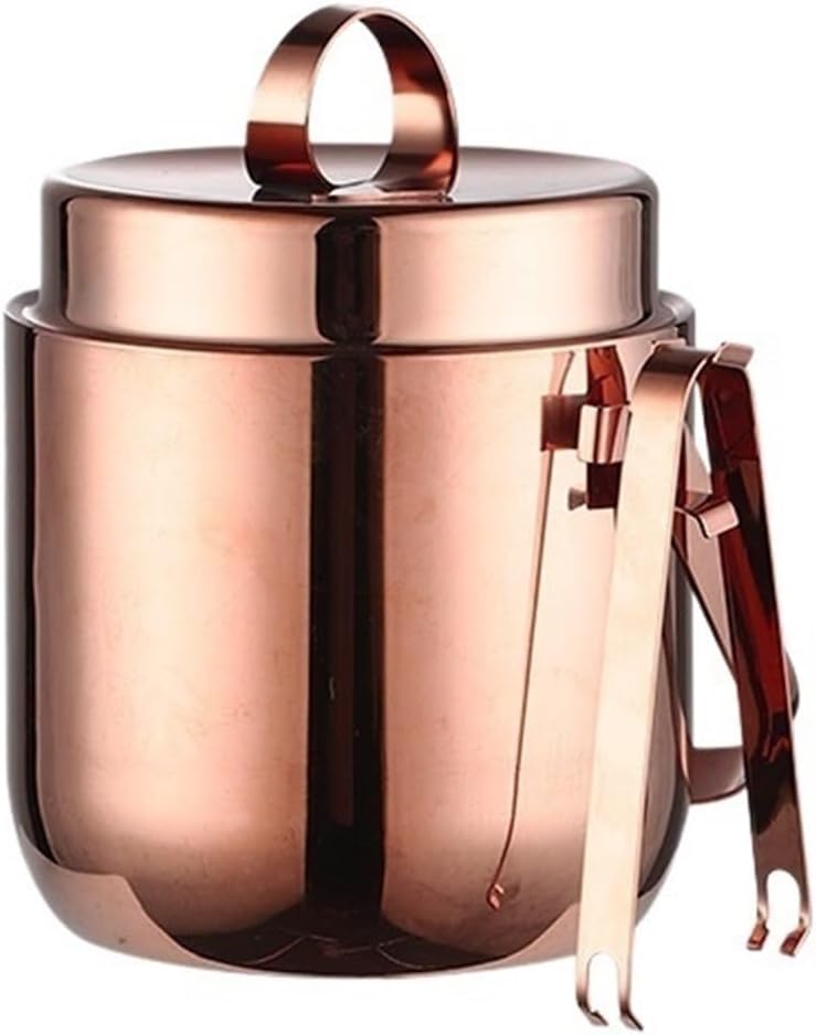 Ice Bucket Stainless Steel Double Layer Ice Bucket With Lid And Tongs For Bar, Party Drinks and Wine Cooler(Gold)