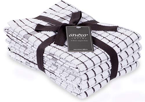 AMOUR INFINI Terry Kitchen Towels  Set of 4  20 x 28 Inches  Super Plush and Absorbent 100 Cotton Dish Towels with Hanging Loop  Perfect for Kitchen and Household Uses  Dark Grey