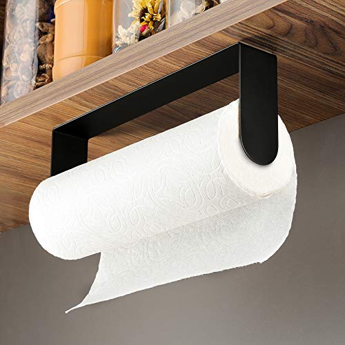 Image of ZUNTO Black Paper Towel Holder Under Cabinet, Stainless Steel Kitchen Towel Holder Stick on Wall Vertical or Horizontal, Frees up Counter Space
