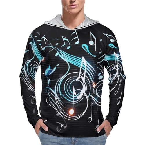 Men's Sun Shirts UPF 50+ Rash Guard Long Sleeve Sun Protection Hoodie Music Note Lightweight Shirt 3XL White