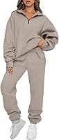 AUTOMET Women's 2 Piece Sweatsuits Lounge Set: Long Sleeve Half Zip Pullover & Baggy High-Waisted Sweatpants w/ Pockets