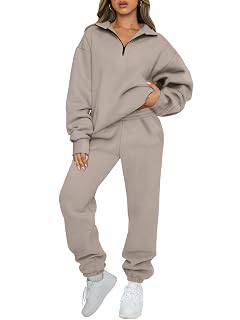 AUTOMET Womens Sweatsuits 2 Piece Outfits Lounge Sets Long Sleeve Half Zip Pullover and Baggy Sweatpants with Pockets