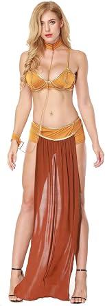 Adult Princess Slave Outfit Women Bikini Cosplay Costume Dress Gold Bra Halloween Carnival Costume