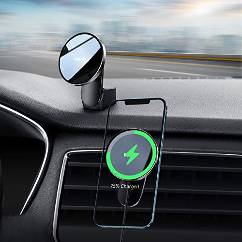 Image of Baseus Magnetic Car Mount Wireless Charger, MagSafe Compatible, for iPhone 12 13 14 15 16 17 Series, 15W Fast Charging, Dashboard /Air Vent Mount, 360? Rotation, Black