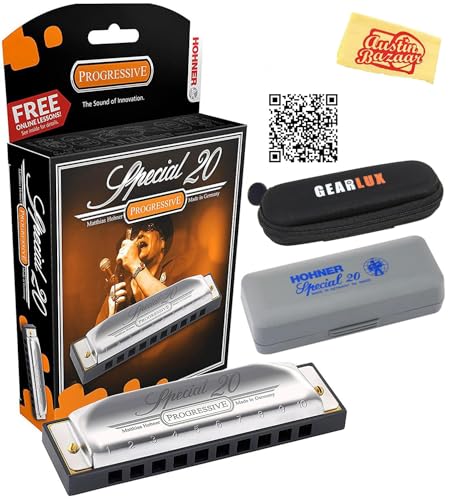 Hohner Special 20 Harmonica - Key of G Bundle with Zip Case, Instructional Manual, and Austin Bazaar Polishing Cloth