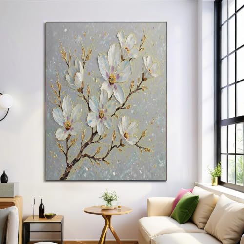 Magnolia à feuilles d'or impression d'art prestigieuse grand format 80x120cm pour salon