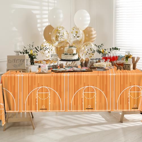 Image of Basketball Party Decorations 2PCS Basketball Plastic Tablecloths Disposable Rectangle Sport Theme Table Covers for Birthday Sports Party Decorations