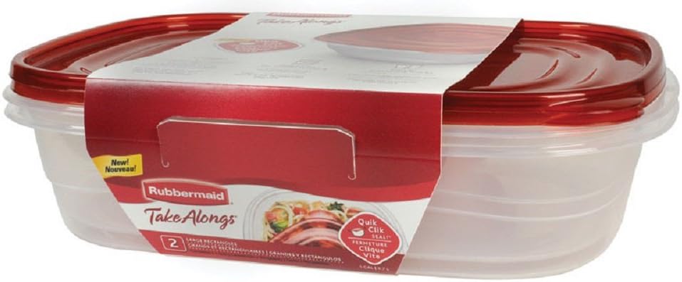 TakeAlongs Large Rectangular Food Storage Containers, 1 Gallon, Tint Chili, 2 Count