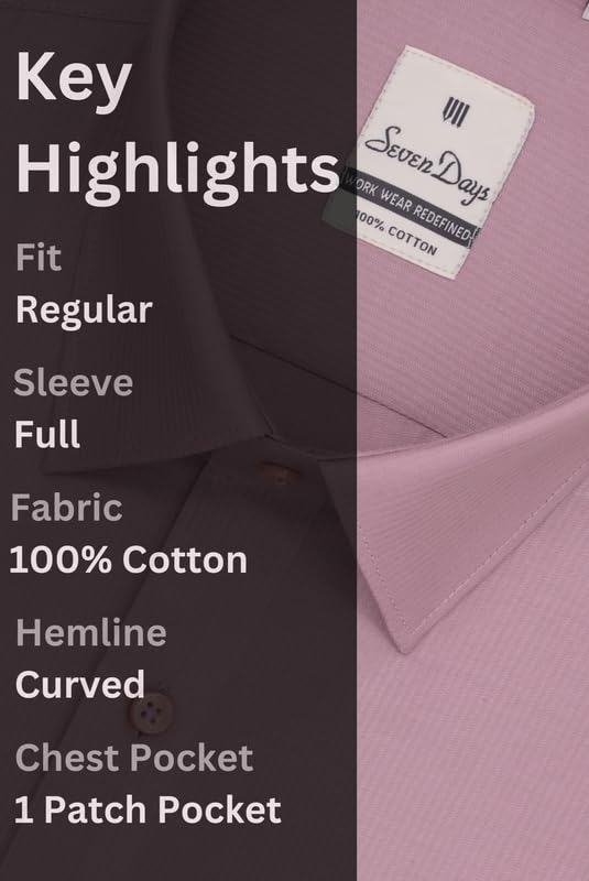 Image of 7-DAYS Men's Premium Formal Shirt - 100% Pure Cotton, Regular Fit, Plain, Full Sleeves, with Pocket - Perfect for Office Wear & Under Suits
