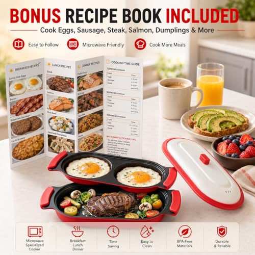 AHJ 2-in-1 Microwave Egg Cooker & Grill Pan Set, Nonstick, with Lid - image 3