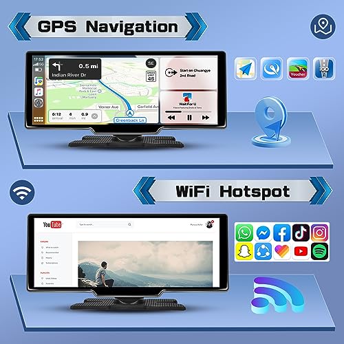 [2+32G] Hikity Wireless Carplay Screen Android 13 Portable Car Stereo with GPS Navigation WiFi, Wireless Android Auto Radio with Bluetooth FM AUX 64G TF Backup Camera - Thumbnail 4