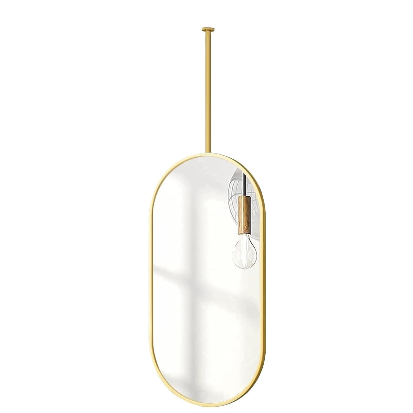 FGXHHS Bathroom Vanity Mirror, Modern Gold Oval Home Decor HD Mirror Ceiling/Floating for Bedroom Hallway - Customizable Ceiling Rod (Size : 50cmx70cm)