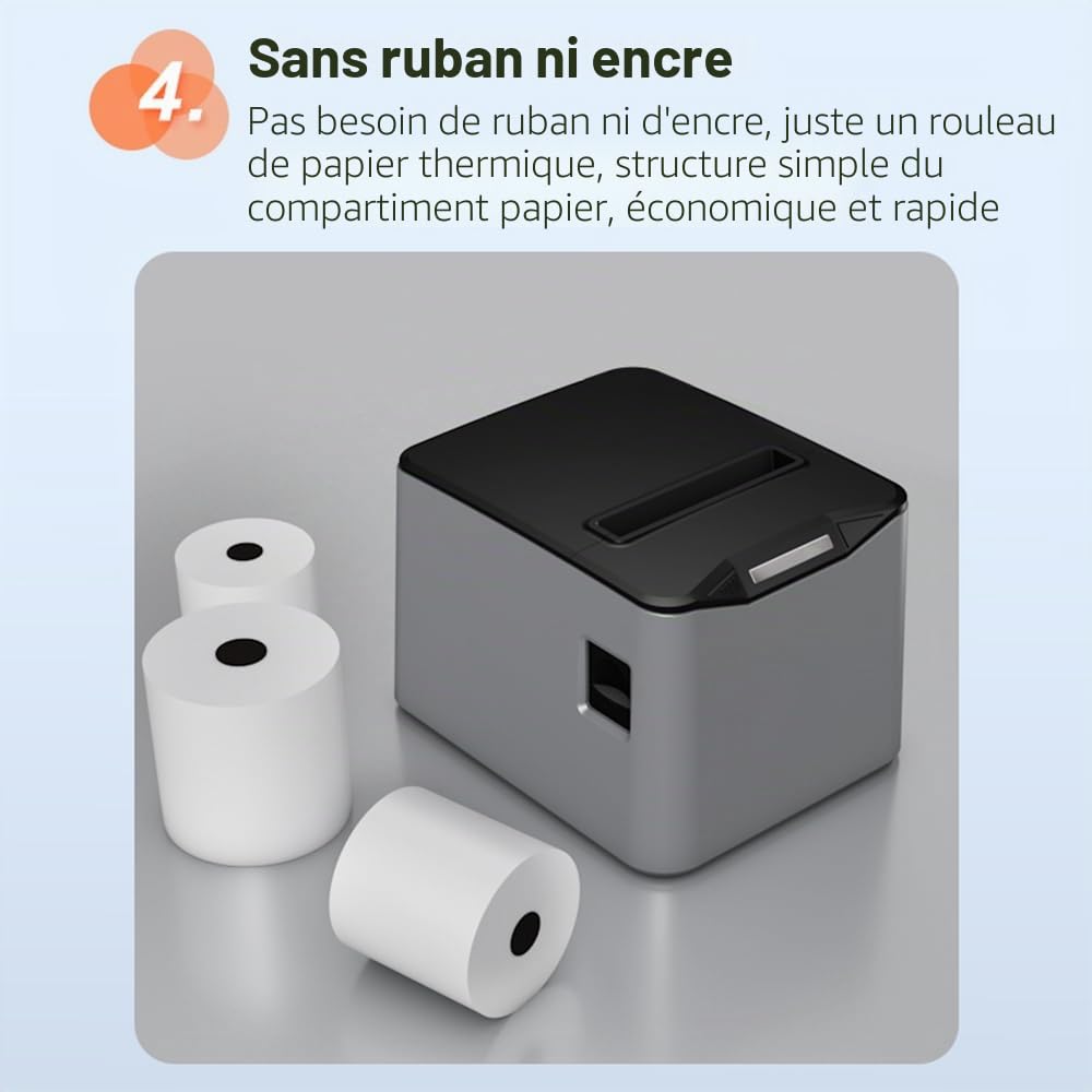 Imprimante Thermique Reçus 80mm Impression Directe USB+LAN Haute Vitesse Coupe Papier Automatique Corbeille à Papier 220mm/s