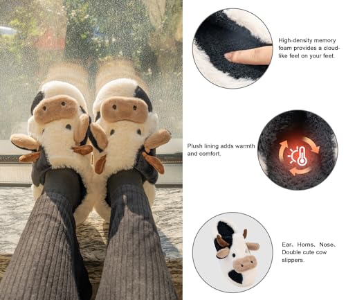 Cow Animal Winter House Slippers - Cute Fuzzy Slippers for Women & Men2