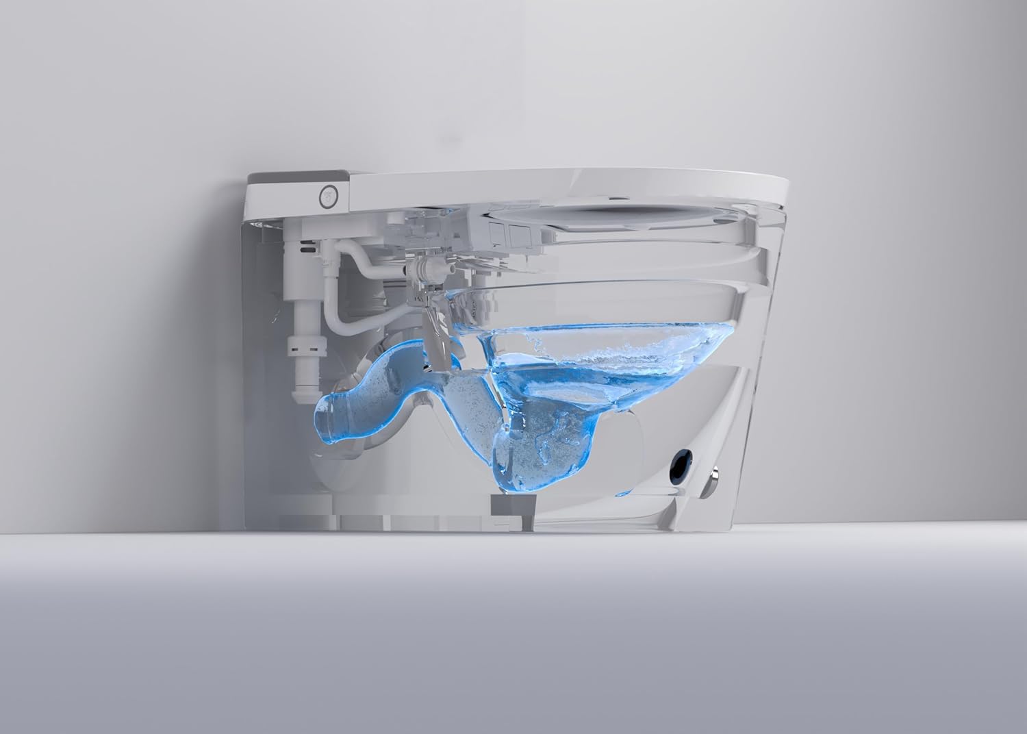 Lussuoso WC allungato con bidet intelligente, doppio risciacquo, apertura e chiusura automatica, sedile riscaldato, scarico a parete, bianco