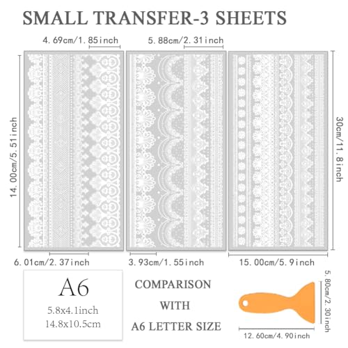Juego de 3 hojas de encaje blanco para manualidades y transferencias autoadhesivas 3