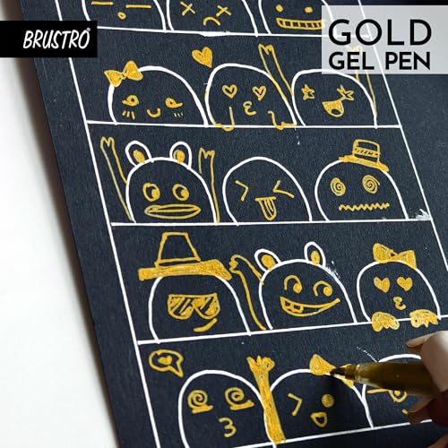 Image of BRUSTRO Gold Gel Pen|Pack of 12-1mm Metal Tip,Opaque and Viscous Ink|Ideal For Drawing,Writing,Highlighting,Doodling,Scrapbooking,Mandala Art,Illustration,Fine Art Students and Professionals