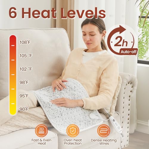 Image of Bearhug XL Electric Heating Pad 20''x24'' Double-Sided Faux Fur Heated Pad, 6 Heat Levels, 2H Auto-Off, Moist & Dry Heat Therapy for Back Pain Relief, Machine Washable, ETL Certified, Gift Box